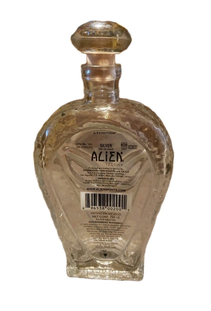 Alien Tequila Bottle Clear 750ml EMPTY Alien Spirits