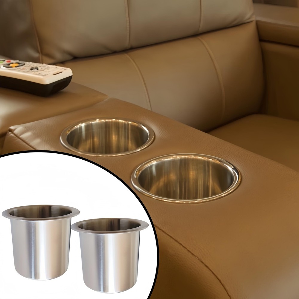 2Pcs Stainless Steel Cup Holder Insert Sofa Recliner silver