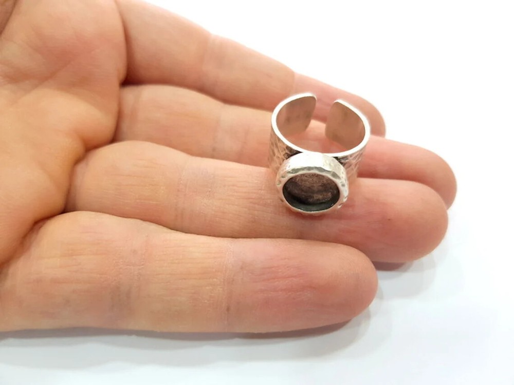 Hammered Ring Blank Setting Base Bezel inlay Backs Cabochon Antique Silver