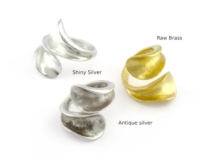 Leaf Ring Adjustable Raw brass, Antique Silver, Shiny Silver (7US size) 3016