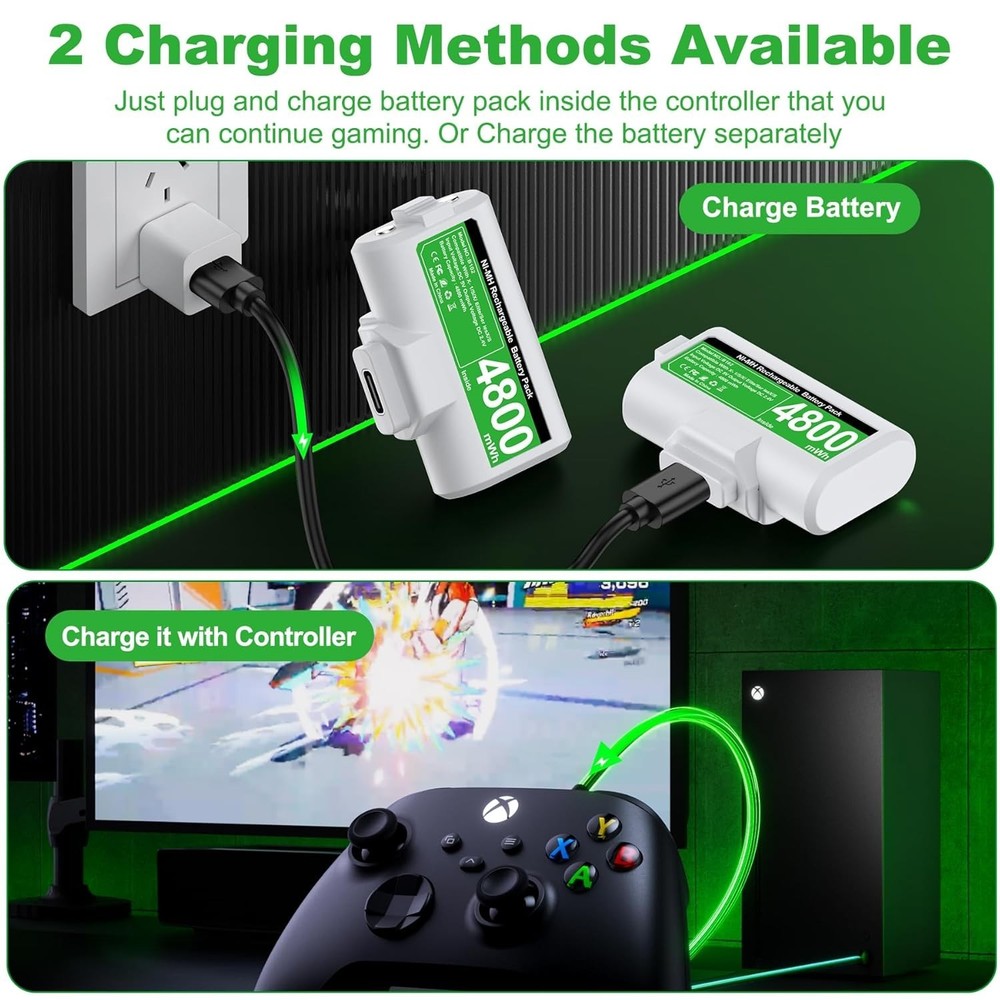 Long-Lasting Xbox Controller Rechargeable Battery Kit - 2000x Rechargeable Power