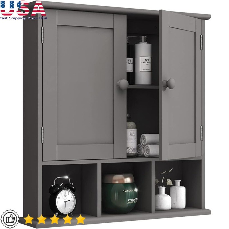 Wall Mounted Bathroom Storage Cabinet Adjustable Shelf Easy Assembly Organizer