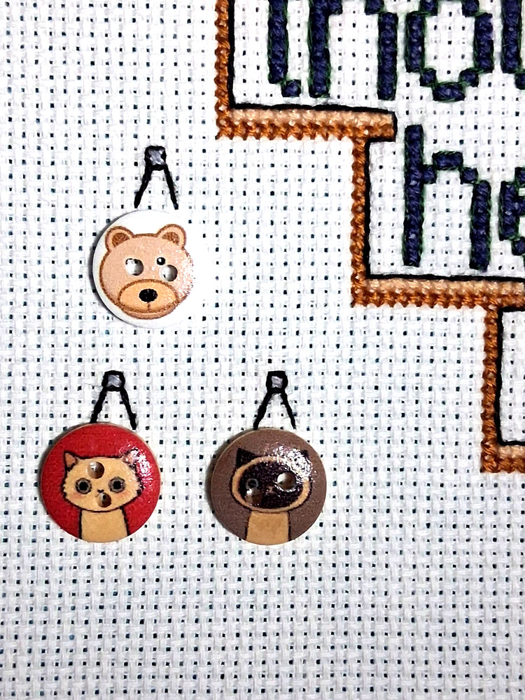 Oh Gravity - 7.5" x 9" Finished, completed cross stitch
