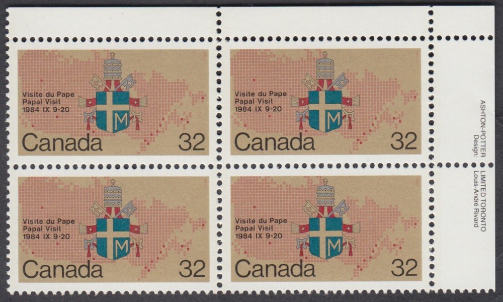 Canada - #1030 Papal Visit Plate Block - MNH