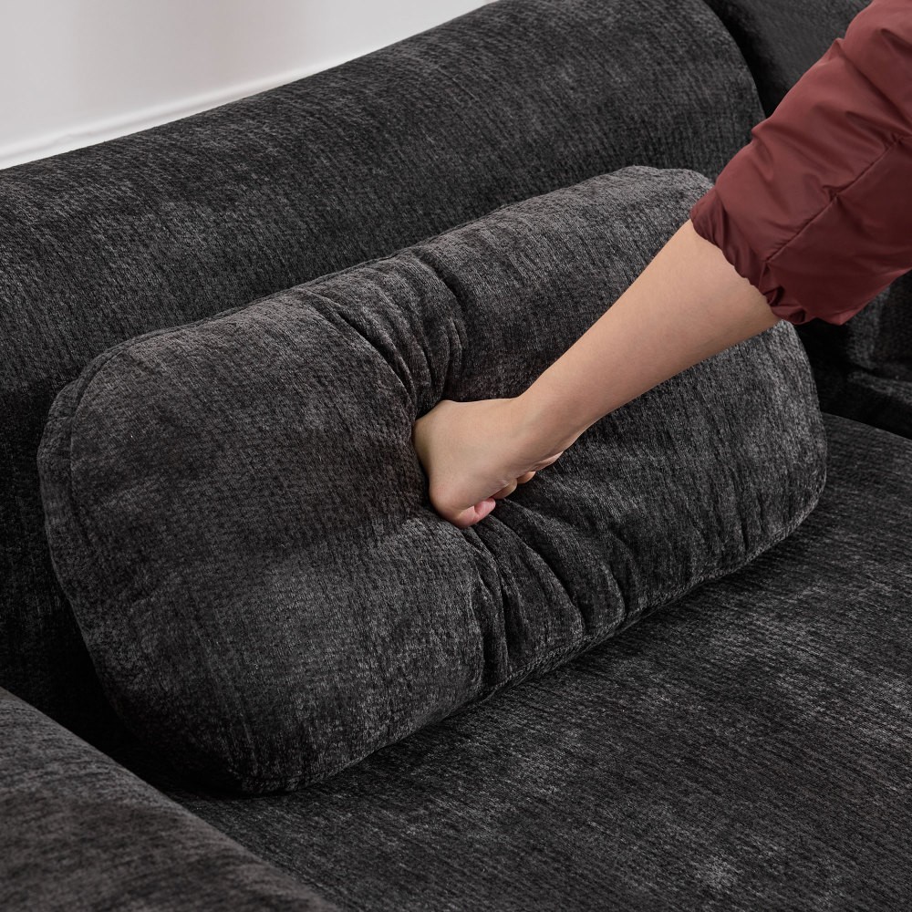 Modular Chenille Sofa 3-Seat Cushion Back Modern Upholstered Sectional, Black