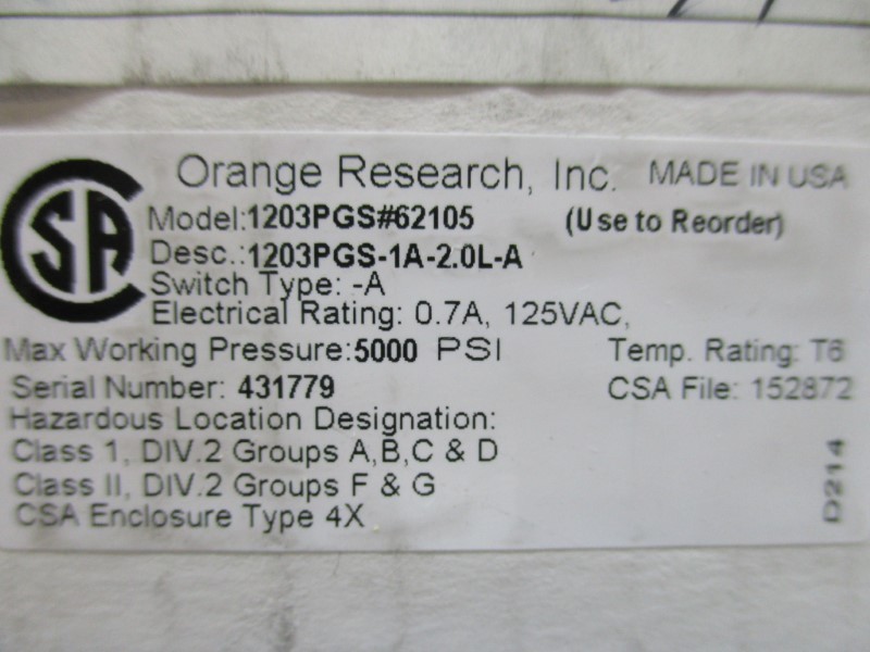 ORANGE RESEARCH 1203PGS-1A-2.0L-A NSMP