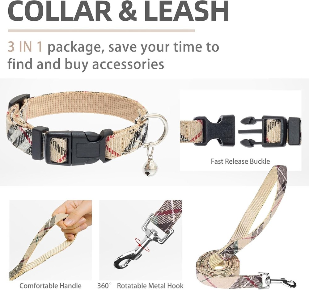 Adjustable Pet Harness Collar and Lead Set M (CHEST 16"-18")