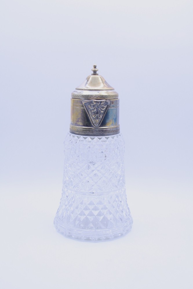 Vintage Crystal Diamond Cut Silverplate 11” Decanter Pitcher