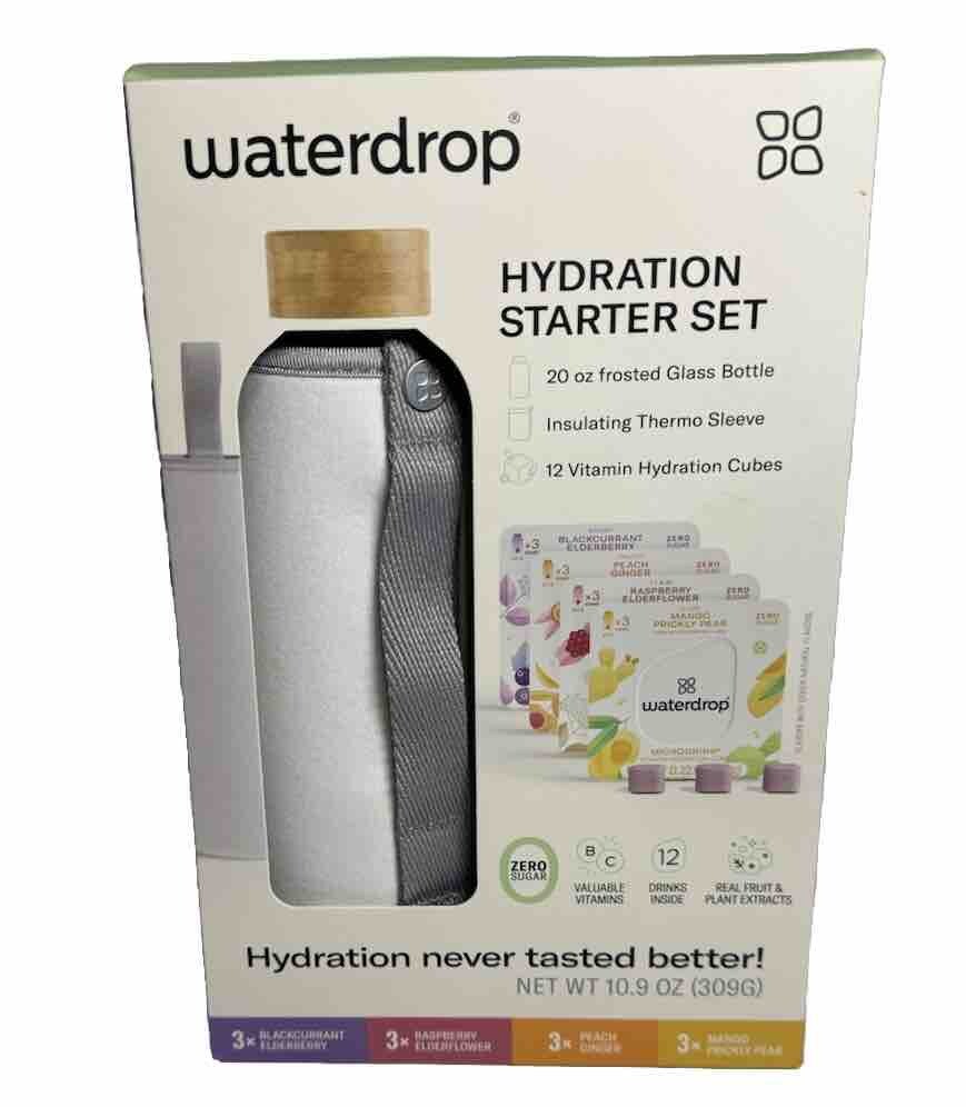 Waterdrop Hydration Starter Pack 20oz Glass Bottle 12 Hydration Packs