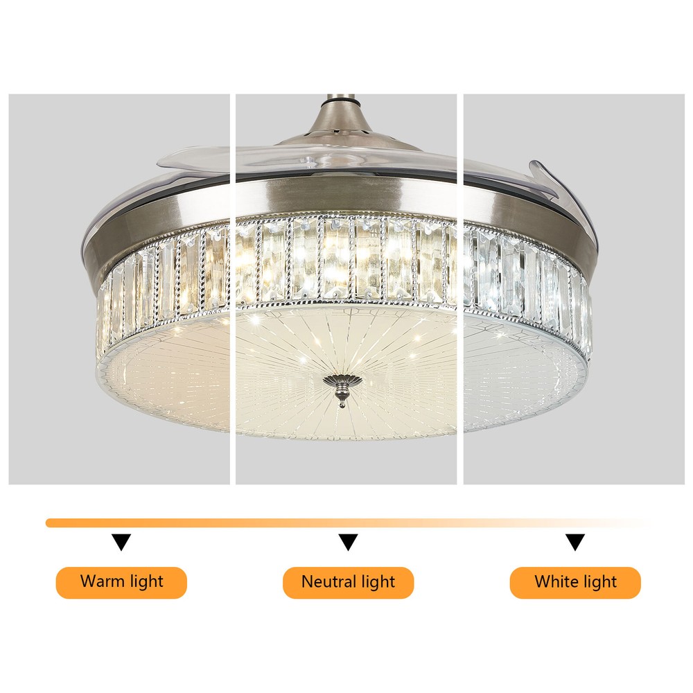 42'' Fan Chandelier 6987 Silver 3 Color Temperature Conversion W/ Remote Control