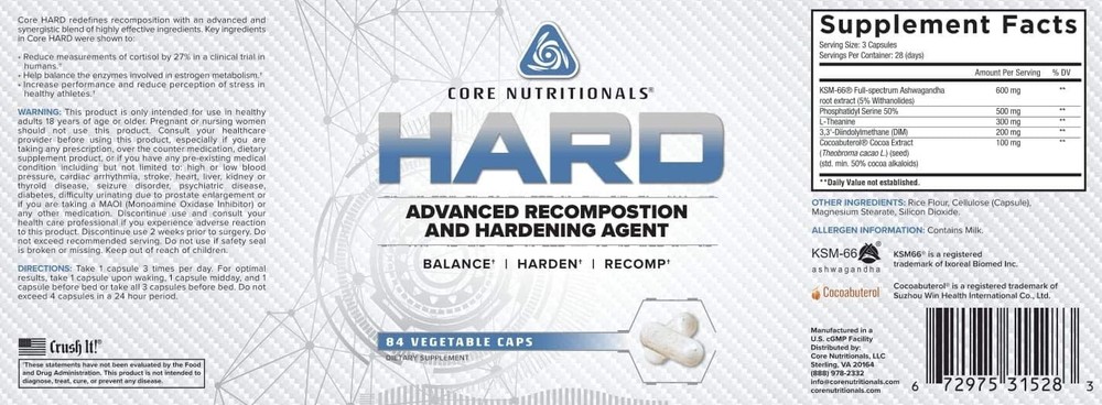 Core Nutritionals CORE HARD Advanced Recomposition & Hardening Agent - 84 Caps