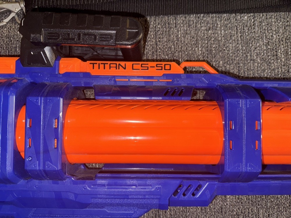 NERF Elite Titan CS-50 Motorized Blaster - TESTED - Includes 50-Round Drum/Strap
