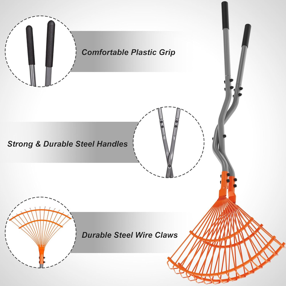 Rake for Leaves, Heavy Duty Leaf Picker Upper & Leaves Scooper, Leaf Grabber wit