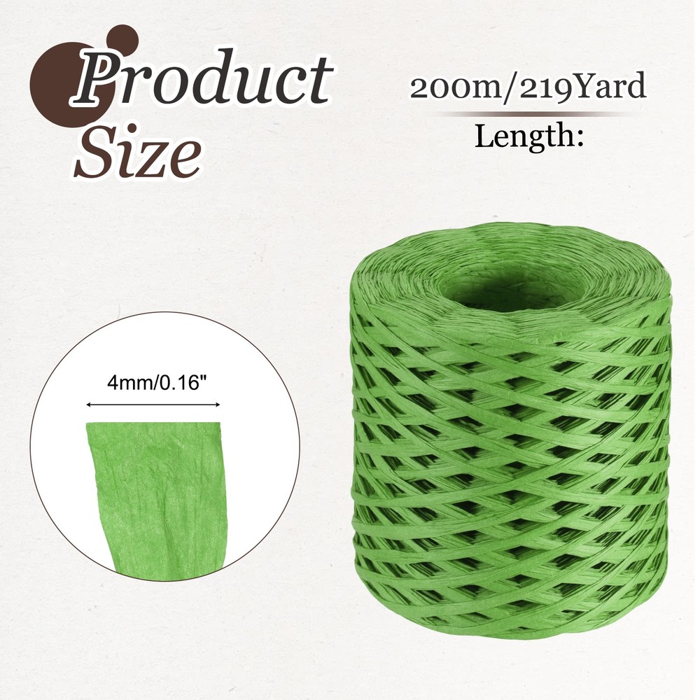 219 Yard Raffia Paper Craft Ribbon, Raffia Twine String, Green