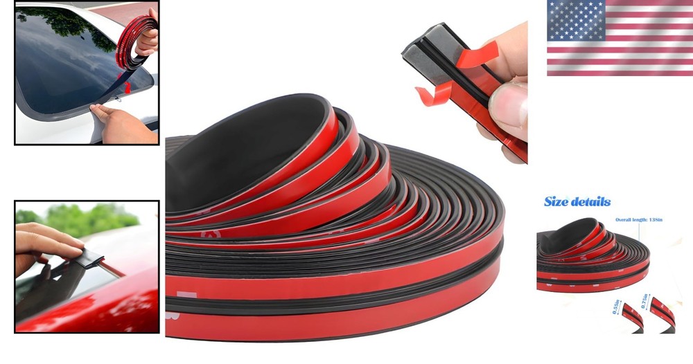 Durable Black Rubber Windshield Weather Stripping Set – 0.55'' & 0.74'' Widths