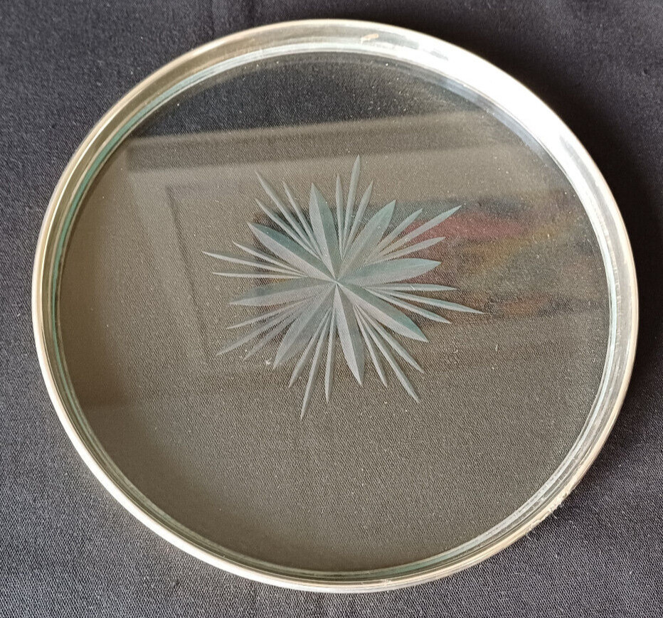Gorham Sterling Silver Star Engraved Glass Wine Bottle/Decanter Coaster c1940's