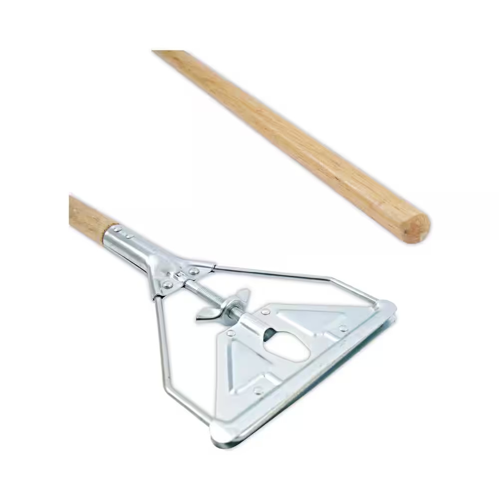 Wood String Mop Handle with Screw Clamp Metal Head, 62 In.