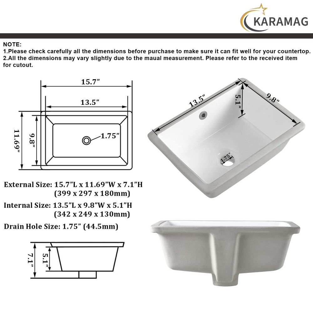 16 Inch Undermount Bathroom Sink Small Rectangle Undermount Sink White Cerami...