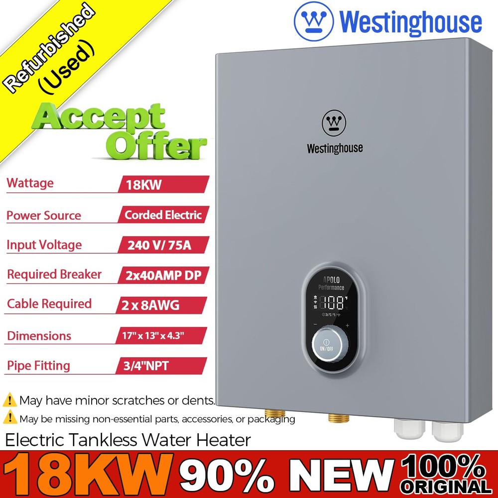 Used- Electric Tankless Water Heater 18KW On-Demand Water Bolier WiFi Control