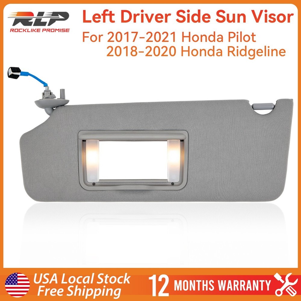 Sun Visor Driver Left Gray with Mirror Light for 2017-2021 Honda Pilot Ridgeline
