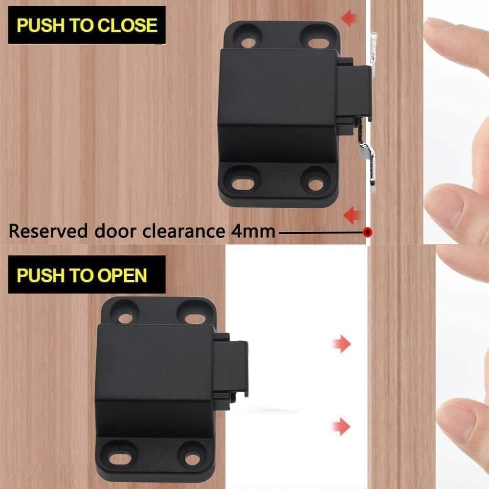 Self-Closing Push to Open Door Latch Cabinet Hardware 8 Pack Black Lock