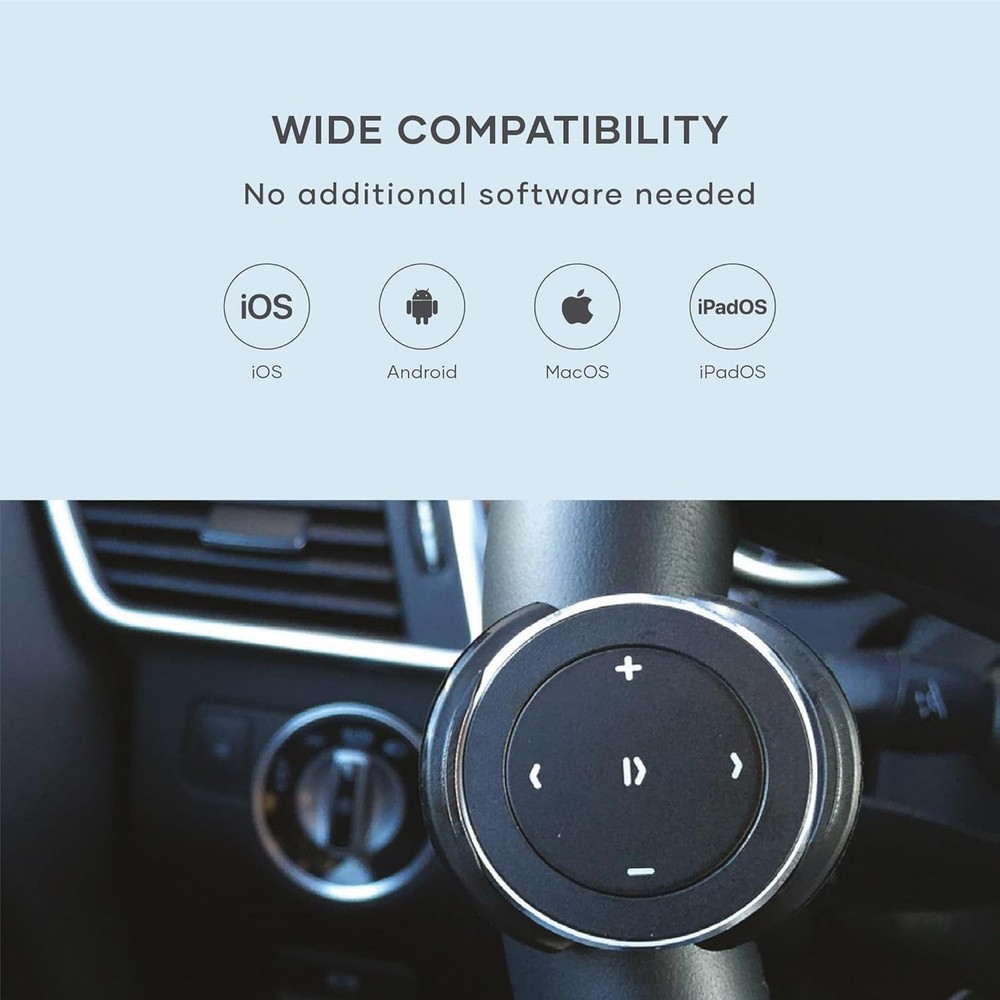 Bluetooth Media Button with Steering Wheel Mount