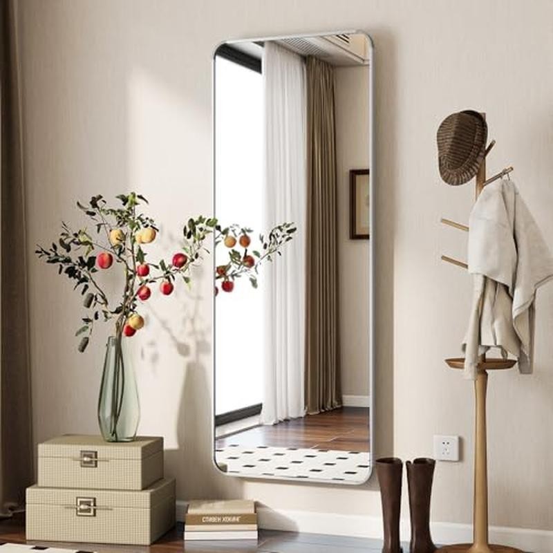 Silver Full Length Mirror, 56"x21" Rounded Corner