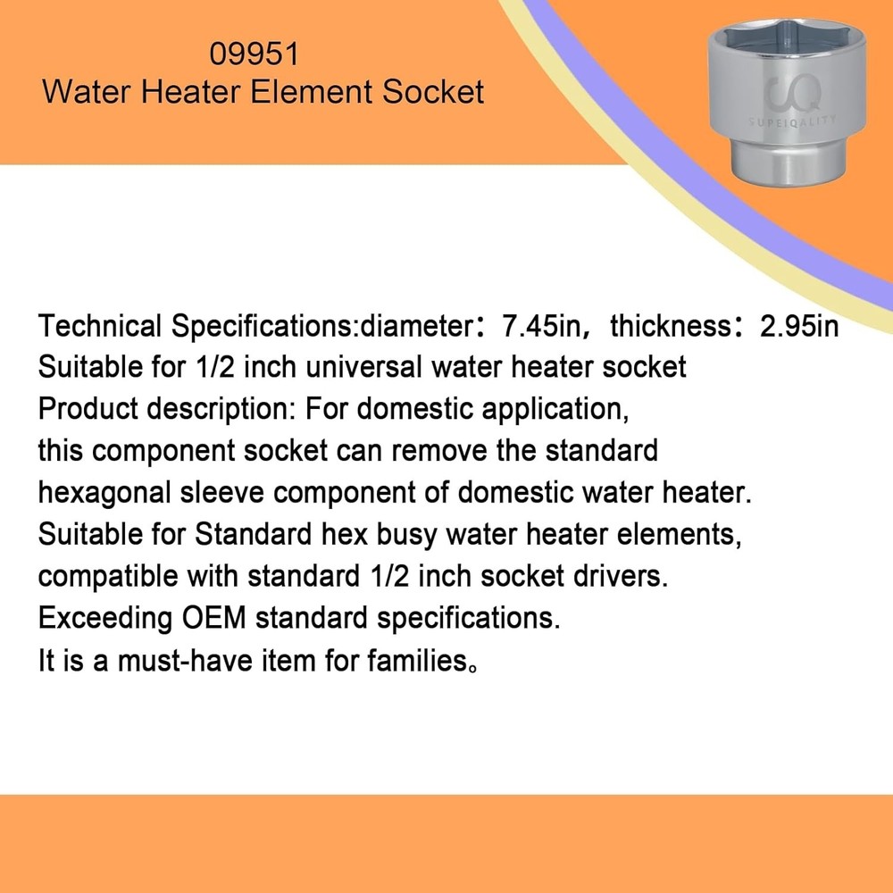 2025 Upgraded 09951 Water Heater Element Socket Suitability 1/2-Inch for RV E...