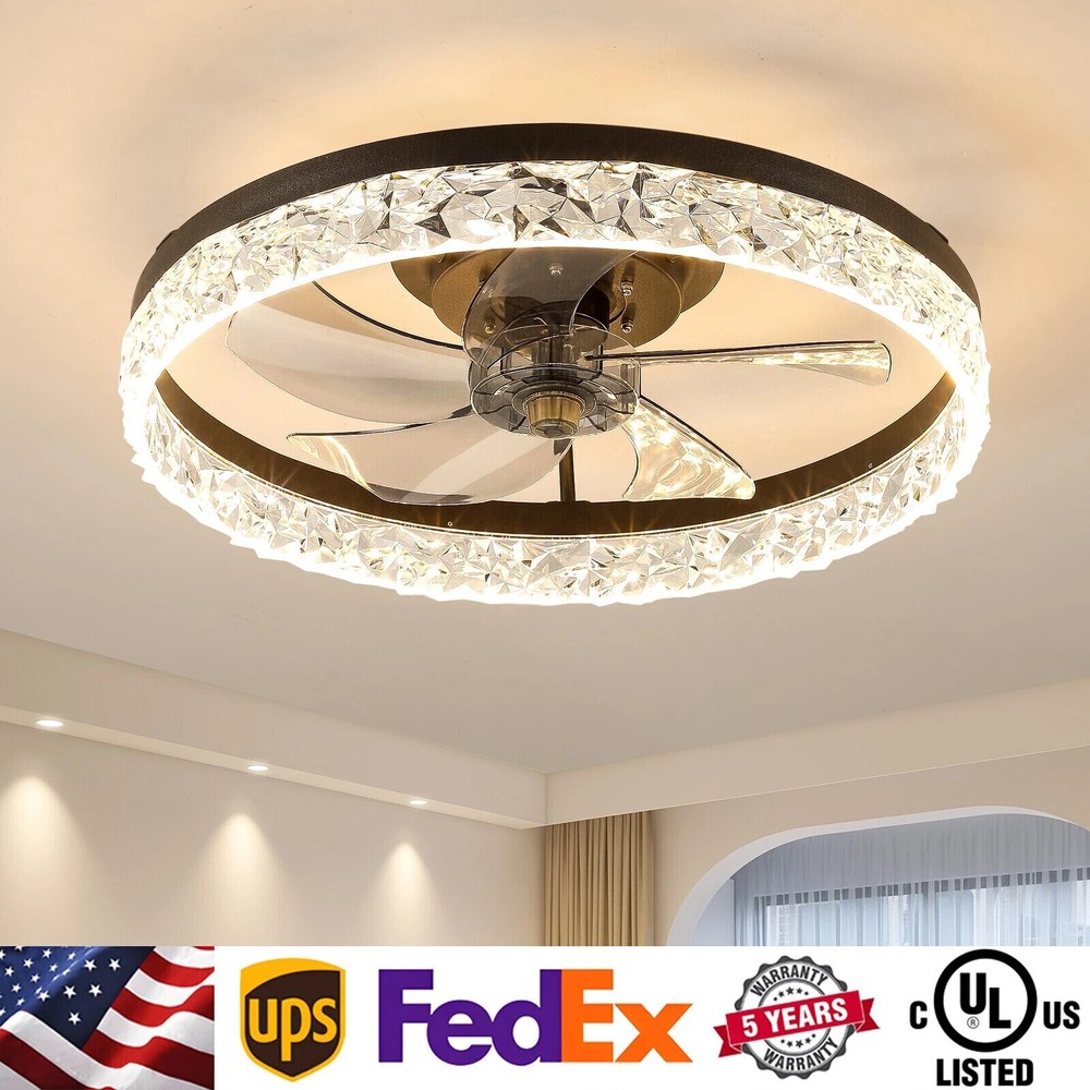 20 inch Ceiling Fan LED Light 3 Blades White Flush Mount w Remote Control Kit