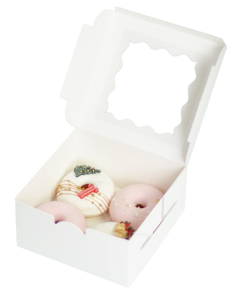 30 PCS White Bakery Boxes Window 6x6x3 Inch Macaroon Pastry Cookie Box Thick