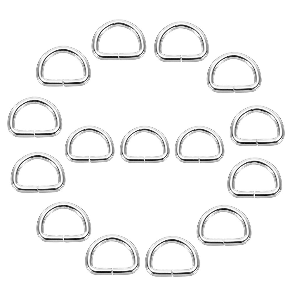 0.7x0.5" Metal D Rings, Silver Welded Ring Buckles, 15Pcs