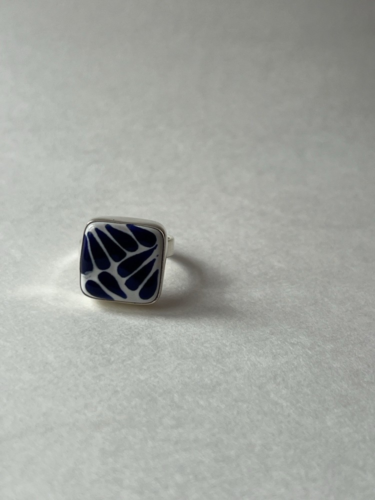 Square Talavera Ring 925 Sterling Silver Artisan Handmade