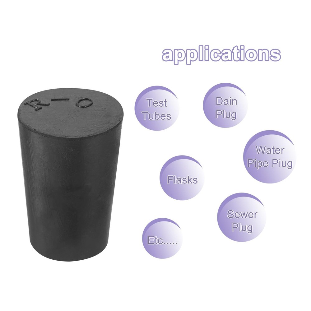 30-Pieces 13-17mm Rubber Tapered Plug Solid Test Tubes Bungs Stopper Black