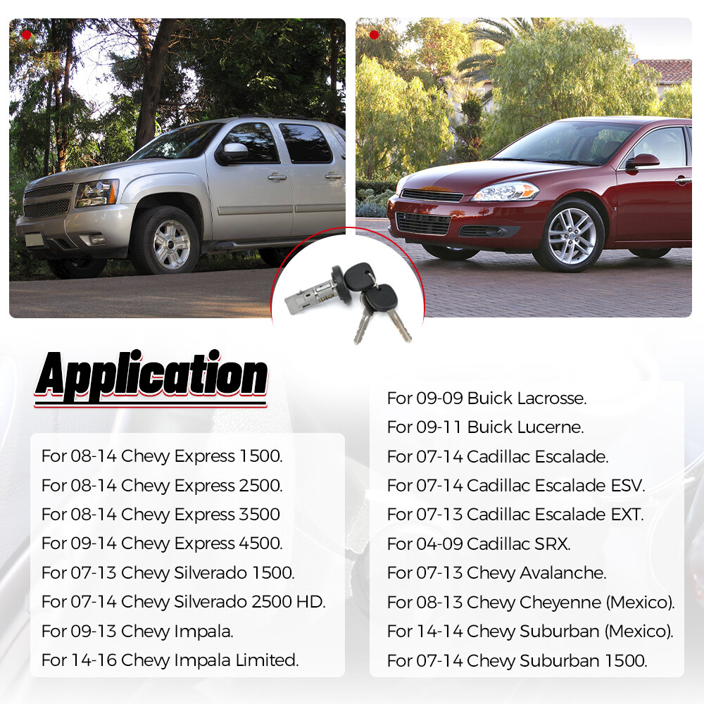 Ignition Lock Cylinder W/ On-Board Programming 3 Keys For 2008-2014 Chevy GMC