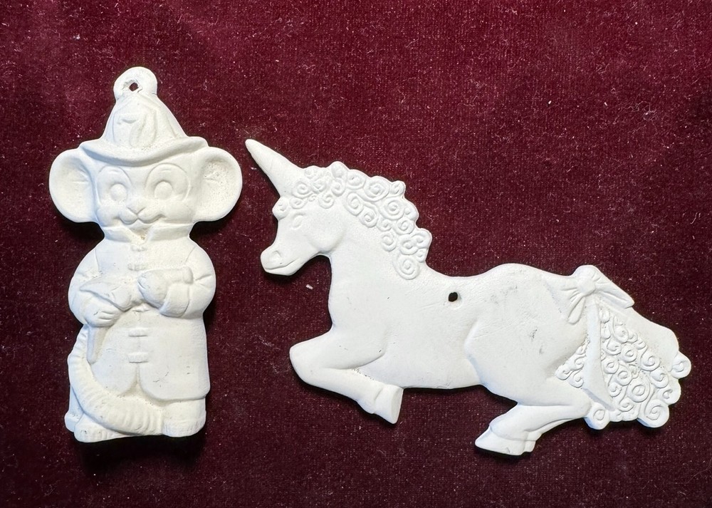 Fireman Mouse & Unicorn-Christmas Unpainted Ceramic Ornaments