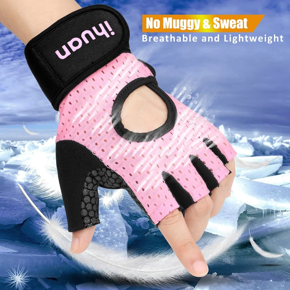 Breathable Gym Gloves Fingerless Extra Grip Wrist Support Workout Training Rowin