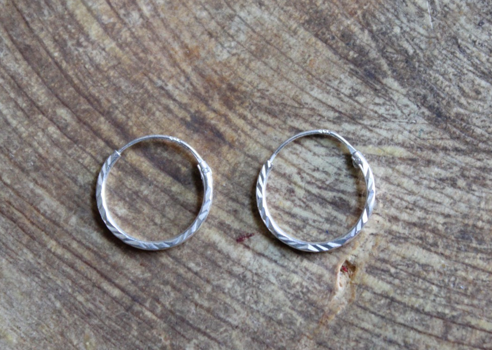 Textured Sterling Silver HOOP Earrings 9/16"