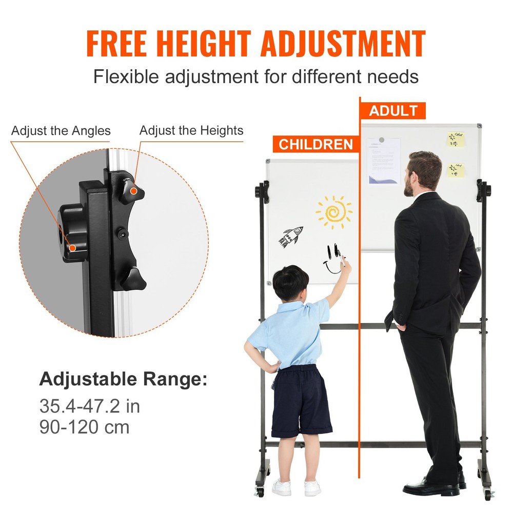 Rolling Magnetic Whiteboard, Double-sided Mobile Whiteboard 36x24 Inches, Adjust