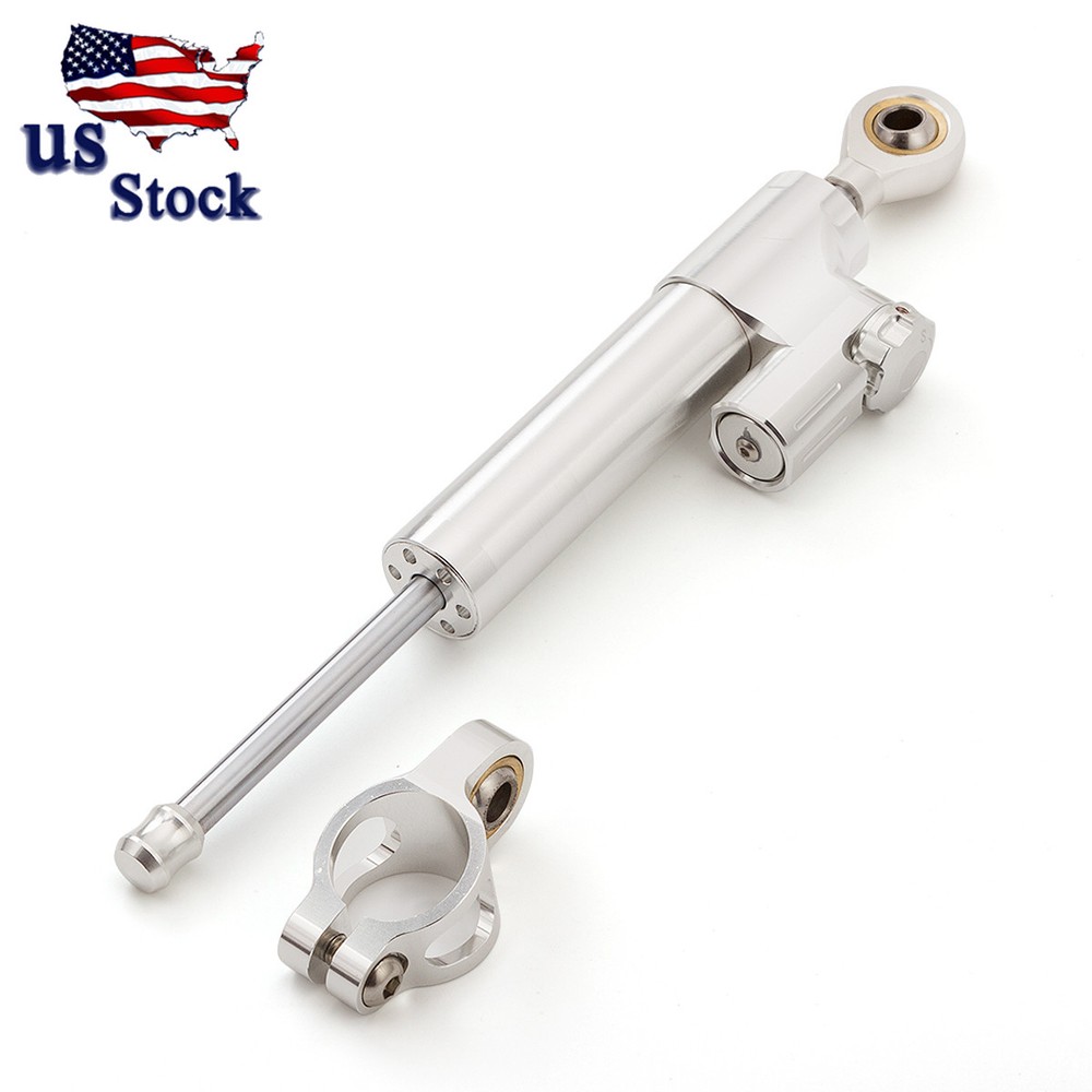 Universal Aluminum Adjustable Steering Damper Stabilizer Motorcycle Part Silver