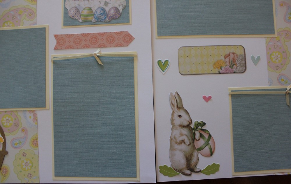 Easter scrapbook pages 2 each 12 x 12 handmade assembled premade Spring, Bunny