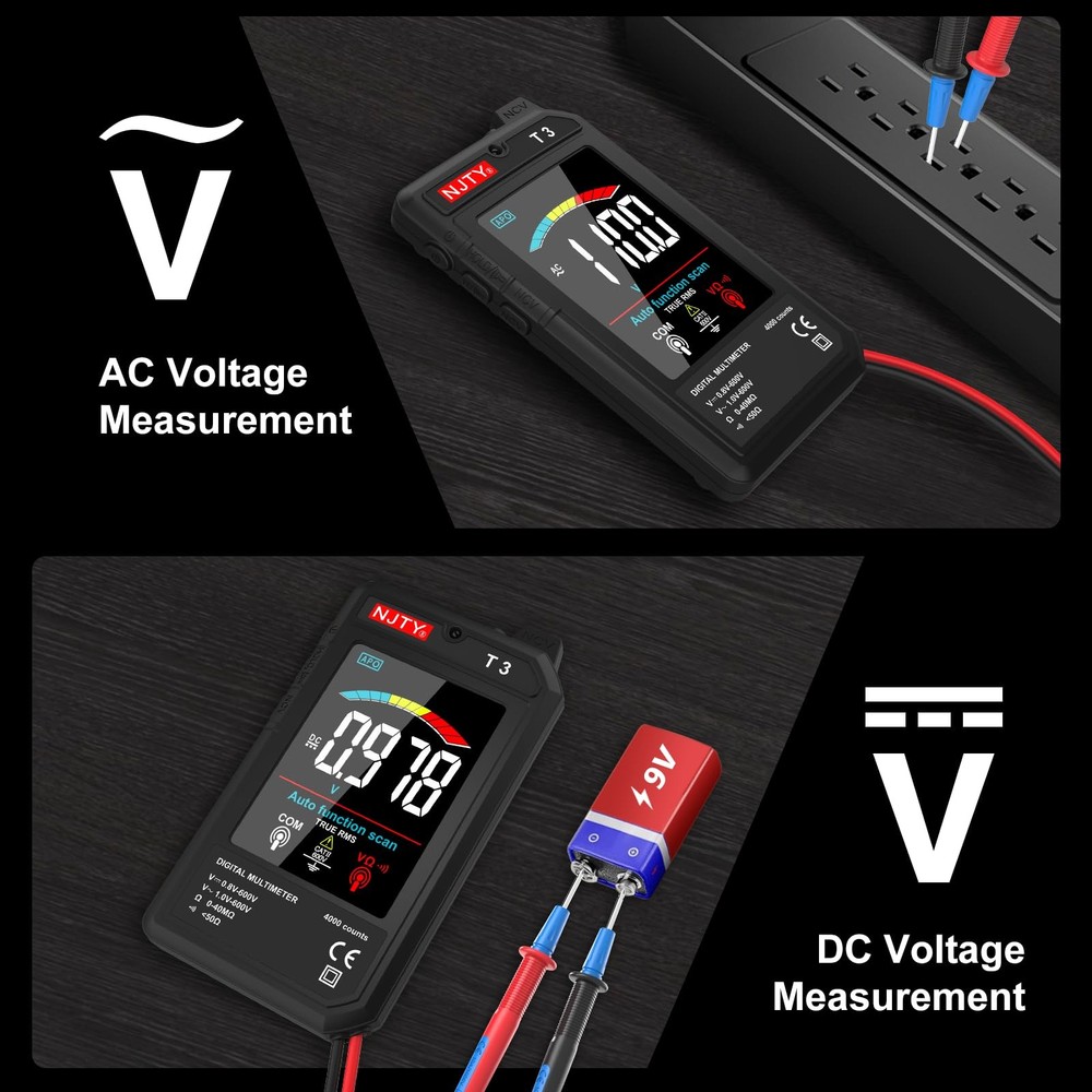 T3 Smart Digital Multimeter, Ultra-Thin Rechargeable Voltmeter with 3.2" Colo...