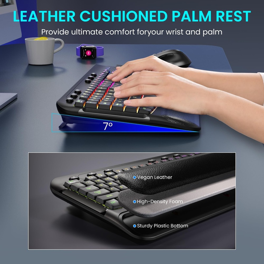 COLIKES Wireless Keyboard and Mouse Combo, Ergonomic Wave, 9 RGB Backlit Effe...