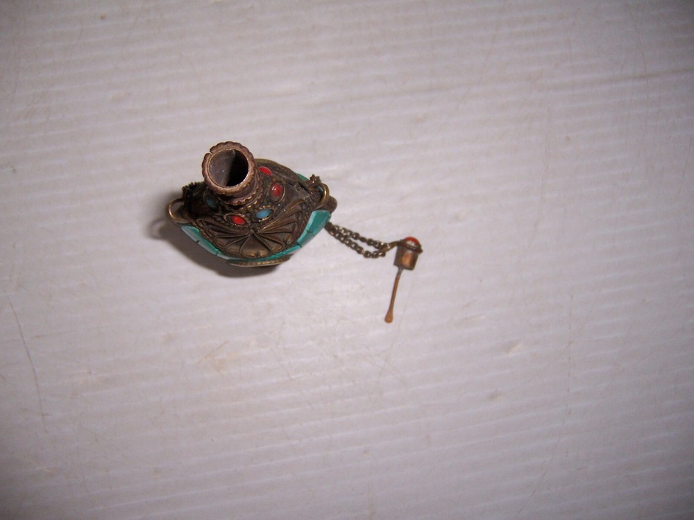 Vintage Persian Snuff Bottle with Turquoise
