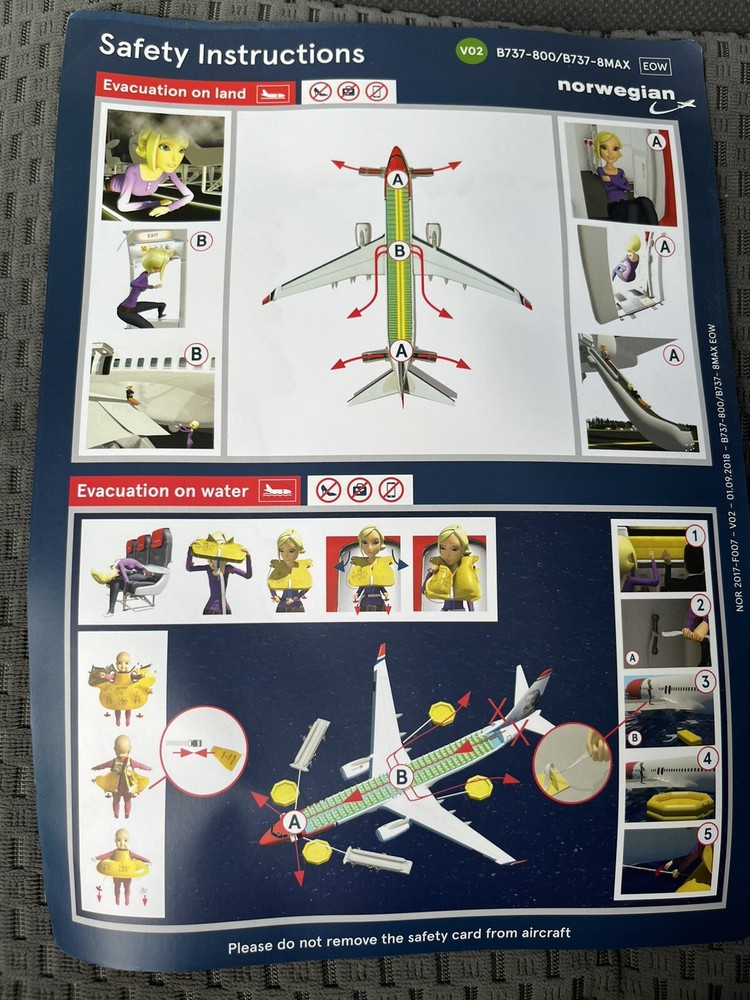 NORWEGIAN AIRLINES B737-800 MAX SAFETY INSTRUCTIONS CARD