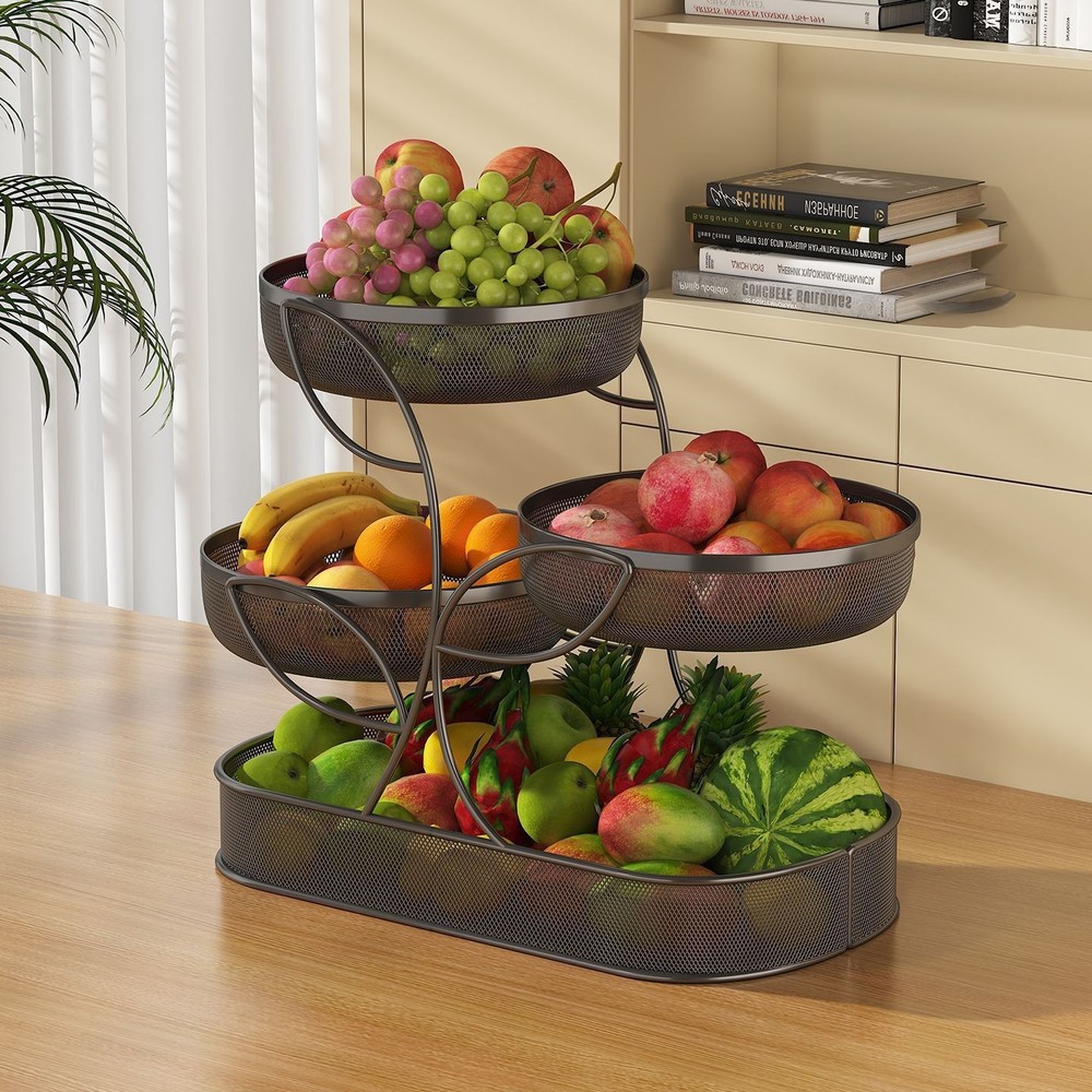 4 Tier Metal Fruit Basket Holder Dining Table Fruit Tray Kitchen Storage Rack US