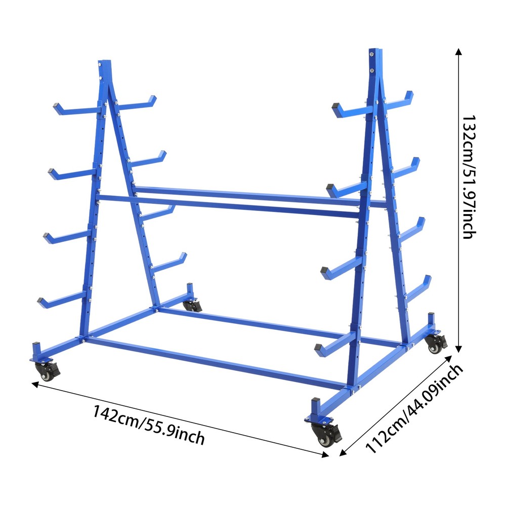 5-Tier Rolling Pipe Storage Rack Horizontal Lumber Organizer with Brake Casters