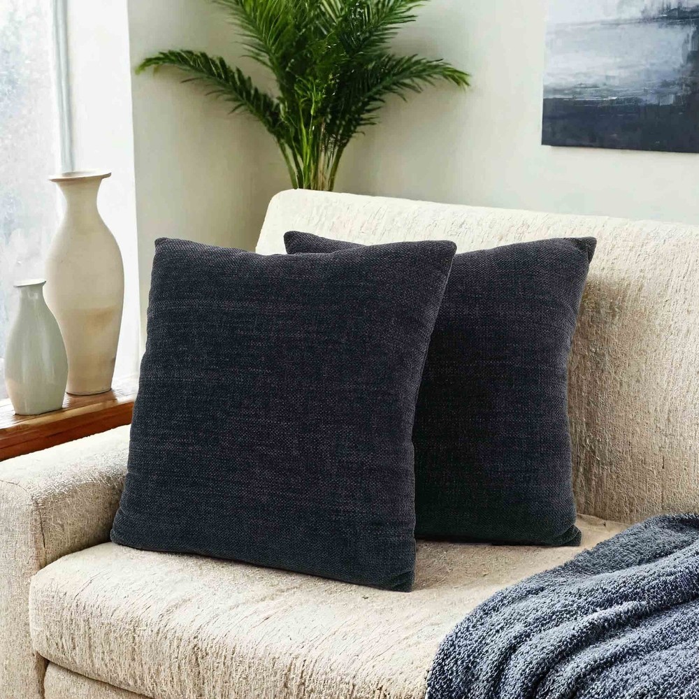 Mainstays 18" x 18" Solid Chenille Black Polyester Decorative Pillow Set 2 Count
