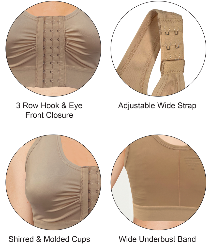 Post Surgery Compression Bra - Adjustable Front Closure, Adjustable Straps