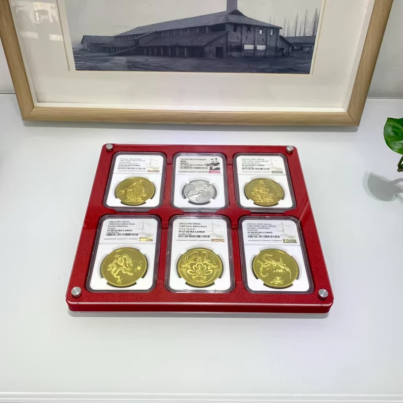 6 Grids Colored Desktop Display Frame Protective Case For NGC/PCGS Holder