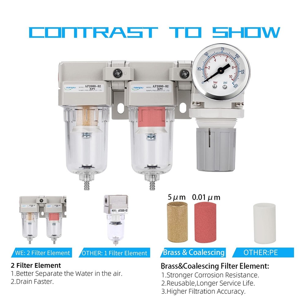 Coalescing Filter Regulator Set - 1/4" NPT, Semi-Auto Drain